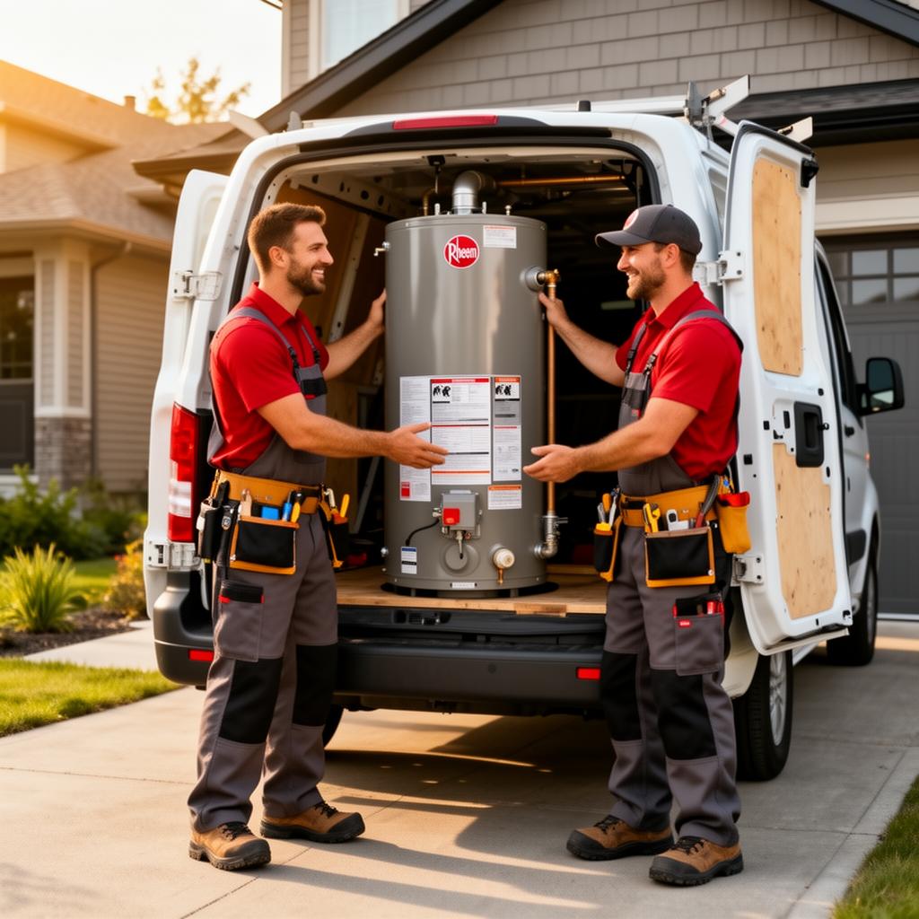 Local water heater installers arriving with a new tank